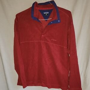 Patagonia Men's Red and Blue Long Sleeve Shirt